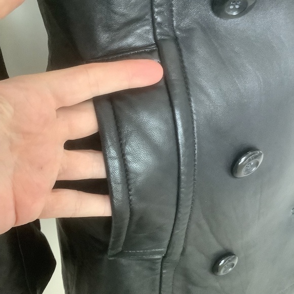 Hugo Buscati Collection Double Breasted Leather Military Style Peacoat Jacket - Picture 5 of 15